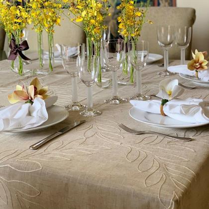 Imagem de Toalha Mesa Retangular 8 Lugares Auguri Romana Bege