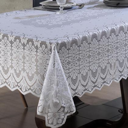 Imagem de Toalha Mesa Retangular Renda Interlar Clássica Branca Arabesco 8 Lugares