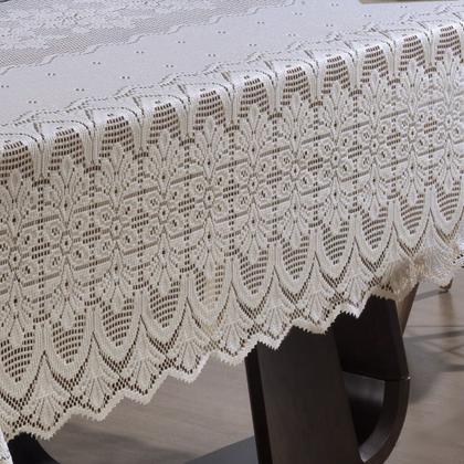Imagem de Toalha Mesa Retangular Renda Interlar Clássica Marfim Arabesco 6 Lugares
