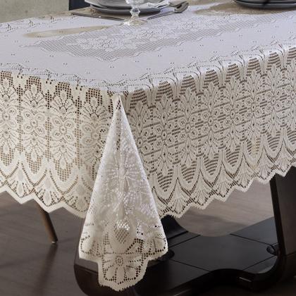 Imagem de Toalha Mesa Retangular Renda Interlar Clássica Marfim Arabesco 6 Lugares