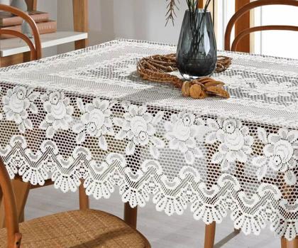 Imagem de Toalha Mesa Retangular Renda Interlar Gardênia Rose Branca 6 Lugares