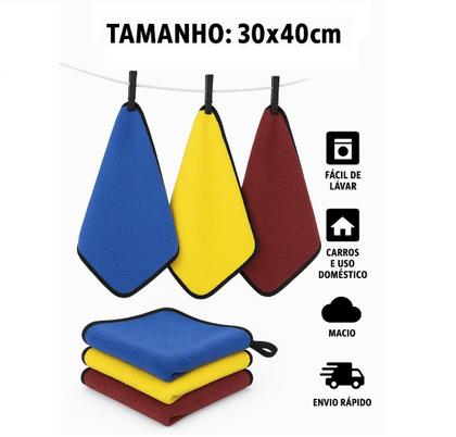Imagem de Toalha Pano de Limpeza 30x40cm Flanela 2 Lados Macia de Alta Absorção Multiuso Grande Limpa Carro Vidro Prato Cozinha Pi