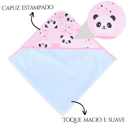 Imagem de Toalha Para Banho Bebê Com Capuz Estampado Menina Panda Rosa