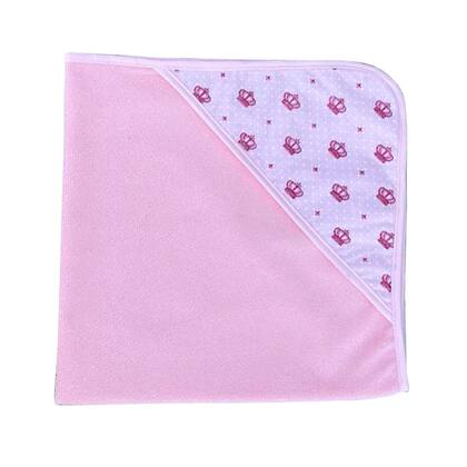 Imagem de Toalha Para Banho Bebê Com Capuz Estampado Menino Coroa Rosa