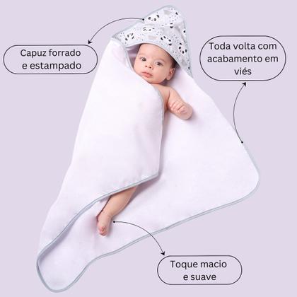 Imagem de Toalha Para Banho Bebê Com Capuz Estampado Unissex Panda Cinza