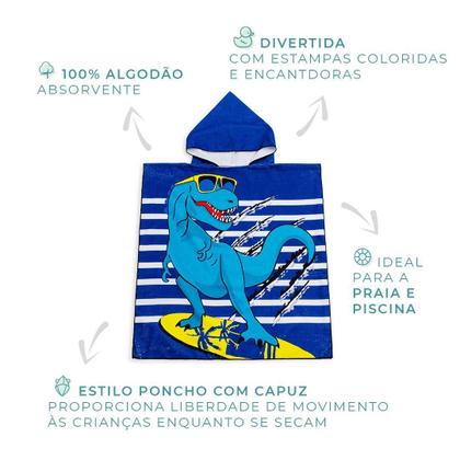 Imagem de Toalha Poncho Infantil com Capuz Estampada 120cm x 60cm 100% Algodão - Loaní
