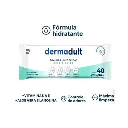 Imagem de Toalha Umedecida Adulto Dermadult c/40un. Kit c/ 3 pacotes