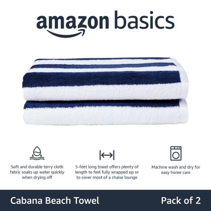 Imagem de Toalhas Amazon Basics 100% algodão felpudo 76x152cm, pacote com 2 unidades, azul marinho