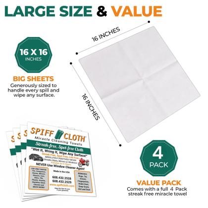 Imagem de Toalhas de limpeza Spiff Cloth Miracle 16x16cm, pacote com 4
