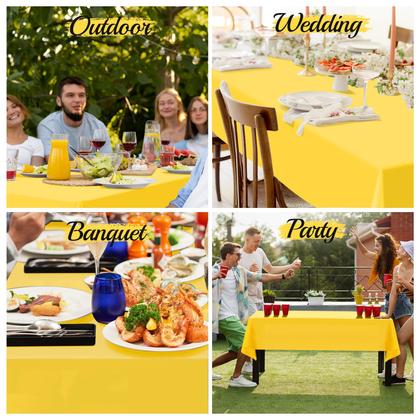 Imagem de Toalhas de mesa de plástico, pacote com 10, amarelas para mesas retangulares (137x274cm)