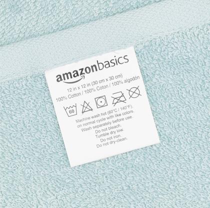 Imagem de Toalhas de rosto Amazon Basics 100% algodão 30x30cm, pacote com 24 unidades, azul gelo
