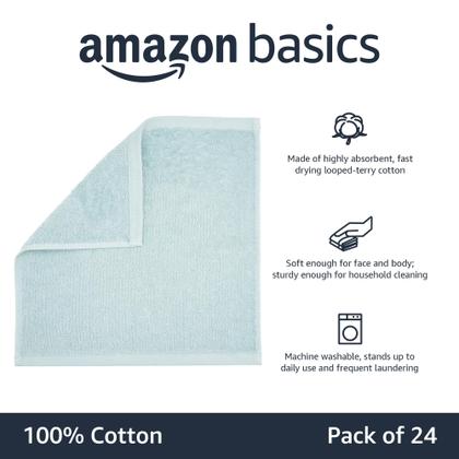 Imagem de Toalhas de rosto Amazon Basics 100% algodão 30x30cm, pacote com 24 unidades, azul gelo