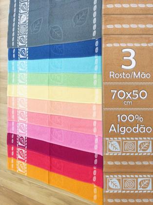 Imagem de Toalhas De Rosto e Mãos Bordado em Folha Várias Cores 3 Unidades