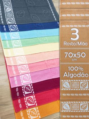 Imagem de Toalhas De Rosto e Mãos Bordado em Folha Várias Cores 3 Unidades
