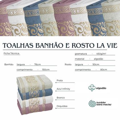 Imagem de Toalhas La Vie 100% Algodão  Jogo 2 Peças (Banho e Rosto) com Barra Aveludada e Fios Dourados