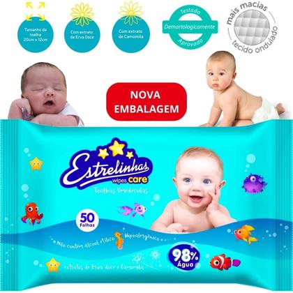 Imagem de Toalhas umedecidas estrelinhas wipes care 50un