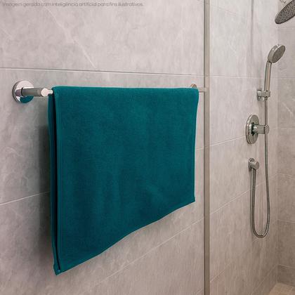 Imagem de Toalheiro 60 Cm Cromado Metal Inox Porta Toalha De Banho Parede Banheiro Suporte Acessório Lavabo