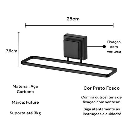 Imagem de Toalheiro com Ventosa Preto Fosco Future 25cm Porta Toalha