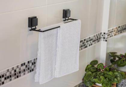 Imagem de Toalheiro duplo 45cm com ventosa - preto fosco