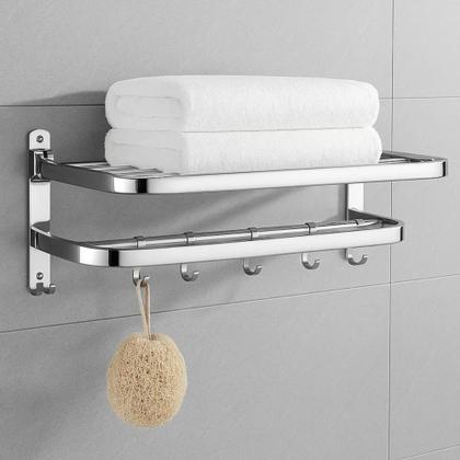 Imagem de Toalheiro Duplo Aço Inox Banheiro Moderno Porta Toalhas Articulado