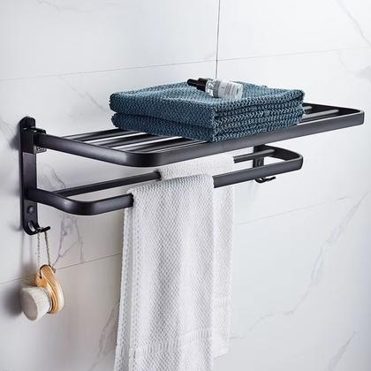 Imagem de Toalheiro Duplo Porta Toalha com Prateleira e Ganchos