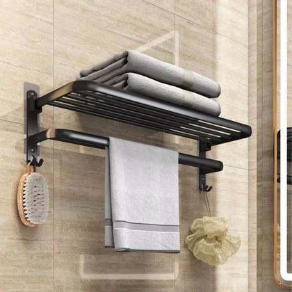 Imagem de Toalheiro Duplo Porta Toalha com Prateleira e Ganchos