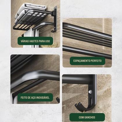 Imagem de Toalheiro Duplo Porta Toalha com Prateleira e Ganchos