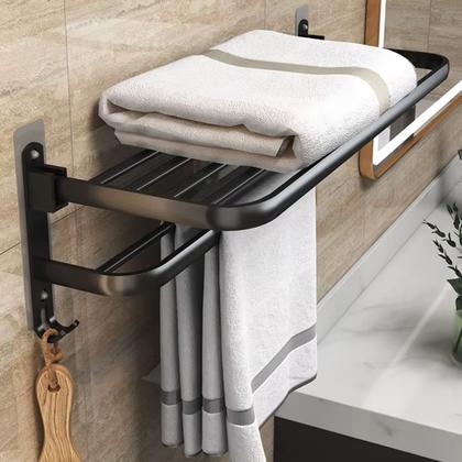 Imagem de Toalheiro Duplo Porta Toalha com Prateleira e Ganchos