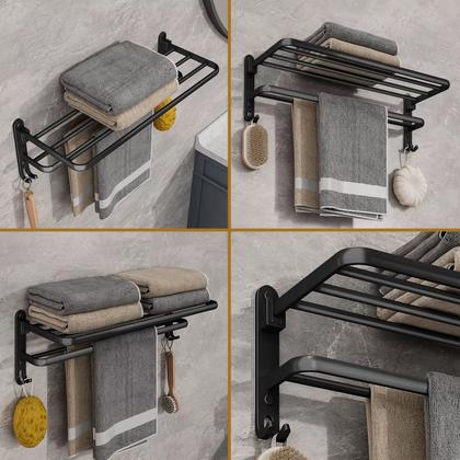 Imagem de Toalheiro Duplo Porta Toalha com Prateleira e Ganchos