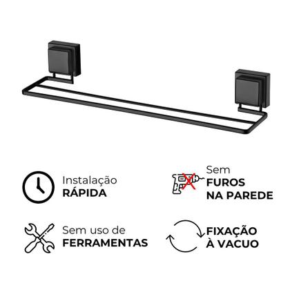 Imagem de Toalheiro Duplo Preto Fosco Fixação por Ventosa 45cm Future