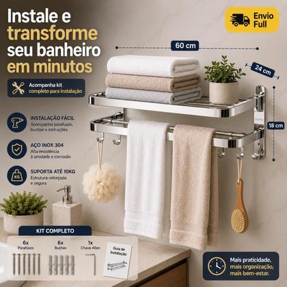 Imagem de Toalheiro Duplo Retrátil Para Banheiro Porta Toalha Premium Luxo De Parede Extensível Inox