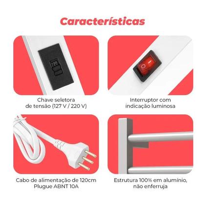 Imagem de Toalheiro Elétrico 9 Barras Quadrate Alumínio Bivolt Cor Branco