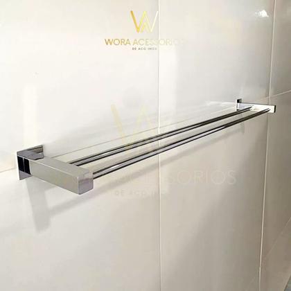 Imagem de Toalheiro Porta Toalha Duplo 50cm Inox 304 Ref. QRED4011