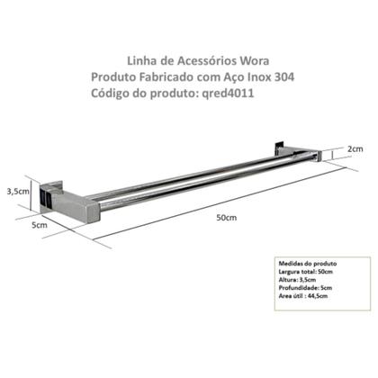 Imagem de Toalheiro Porta Toalha Duplo 50cm Inox 304 Ref. QRED4011