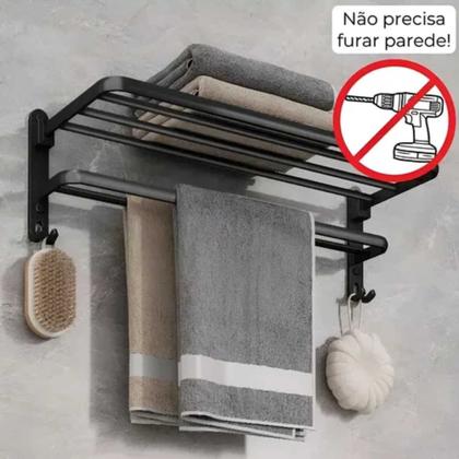 Imagem de Toalheiro Suporte Alumínio Montado De Parede Dobrável Duplo