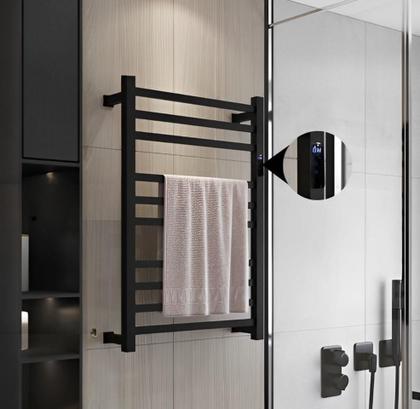 Imagem de Toalheiro Térmico Grande Quadrado Inox Preto Bivolt Com Controle de Temperatura e Timer Fio Lado Direito