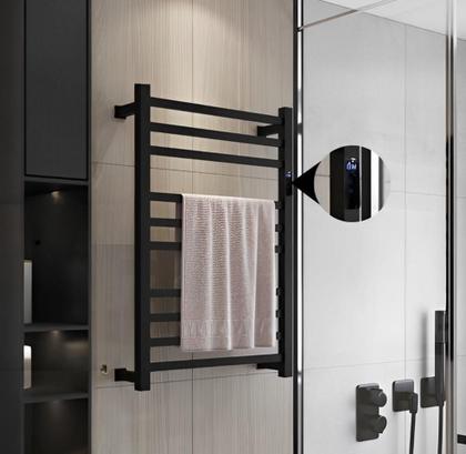 Imagem de Toalheiro Térmico Grande Quadrado Inox Preto Bivolt Com Controle de Temperatura e Timer Fio Lado Esquerdo
