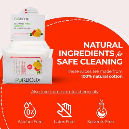 Imagem de Toalhetes de máscara CPAP Purdoux 100% algodão, caixa de viagem perfumada