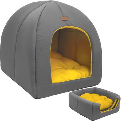 Imagem de Toca 2x1 Amarelo Avuk Pet Cachorro Casinha Cama Casa Cabana