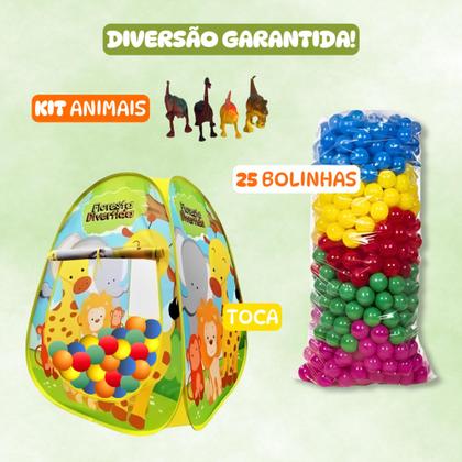 Imagem de Toca Barraca Infantil Dinossauros Dobravel + 25 Bolinhas Coloridas Piscina + Brinquedos Dinossauros