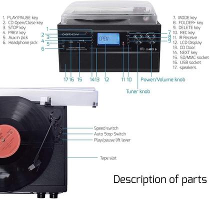 Imagem de Toca-discos Bluetooth com mesa giratória DIGITNOW com alto-falante