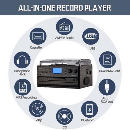 Imagem de Toca-Discos Bluetooth ORCC 10 em 1 com Alto-Falante