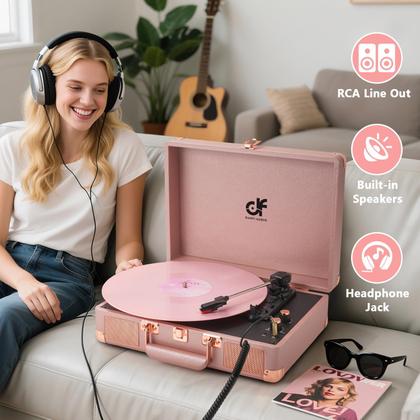 Imagem de Toca-discos de vinil DANFI AUDIO DF 3 velocidades Bluetooth rosa