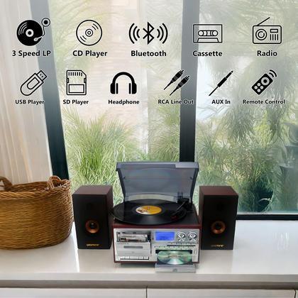 Imagem de Toca-discos de vinil LoopTone 10 em 1 Bluetooth 3 velocidades prateado