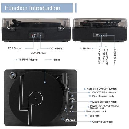 Imagem de Toca-discos de vinil LP&No.1, 3 velocidades, USB, preto