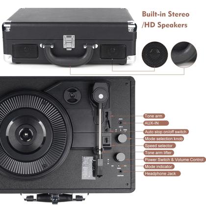 Imagem de Toca-Discos de Vinil Sem Fio Bluetooth DIGITNOW - 3 Velocidades