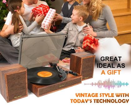 Imagem de Toca-discos de vinil TANLANIN Vintage Bluetooth de 3 velocidades