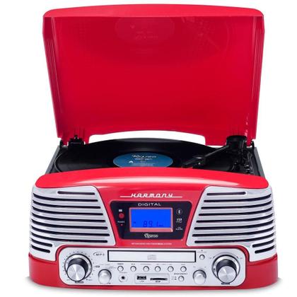 Imagem de Toca Discos Vitrola Raveo Harmony BT - Bluetooth, CD, MP3, USB e SD Reproduz e Grava, Aux. e FM 10W RMS Bivolt Vermelho