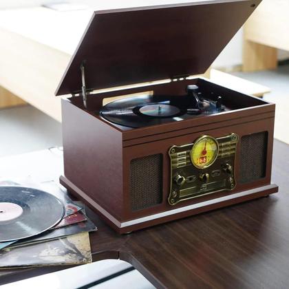 Imagem de TocaDiscos 3 em 1 com Bluetooth  Reproduz Vinil, CD, Fita Cassete, USB e Rádio FM