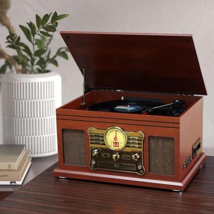 Imagem de TocaDiscos 3 em 1 com Bluetooth  Reproduz Vinil, CD, Fita Cassete, USB e Rádio FM